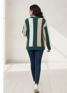 Striped Fuzzy V-Neck Sweater