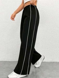 Black Track Pants with White Stripes