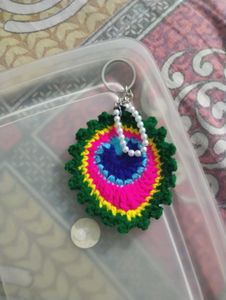 Peacock Feather Crochet Keychain