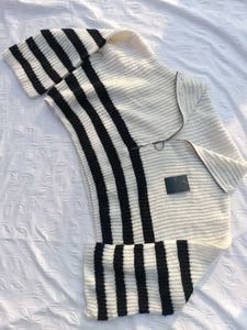 Y2k Striped Oversized Zip-Up Knit Sweater