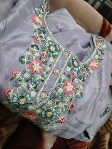 Embroidered Lavender Kurta Set