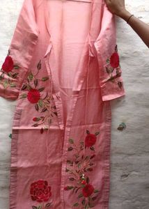 Sheer Pink Embroidered Long Shrug💗💗
