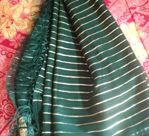 Elegant Green Striped Saree ,no blouse piece