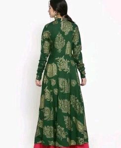 Emerald Green &amp; Gold Anarkali Dress
