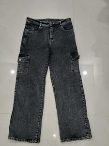 Acid Wash Wide Leg Cargo Jeans❤‍🔥