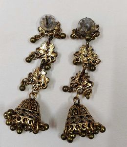 Gold Oxidised Jhumka Earrings