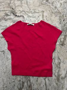 Zara Cropped Boxy Tee - Bright Pink