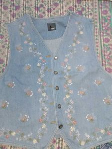 Floral Denim Vest