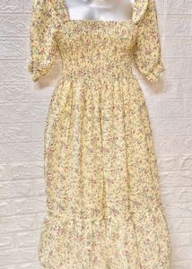 Mini Floral Print Yellow Midi Size Dress