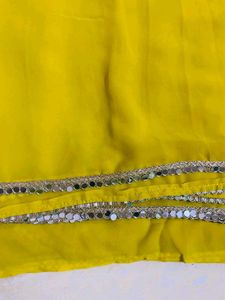 ⭐Yellow Saree with Mirror Border⭐