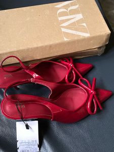 ZARA Red Patent Bow Heels (Brand New)