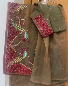 Elegant Brown Net Saree with Blouse