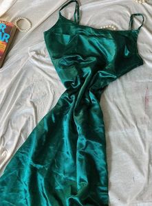 Hot Satin Green Silk Party Wear Slim fit Dress