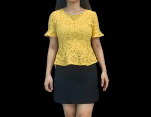 Yellow Lace Peplum Top