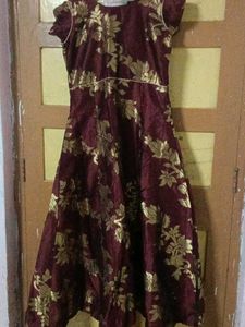 Maroon &amp; Gold Embroidered Dress