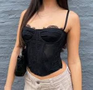 Black Lace Trimmed Corset Top