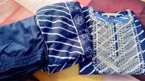 Blue Straight Kurti Pant Dupatta Set