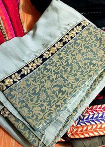 Elegant Grey Navy Blue Saree