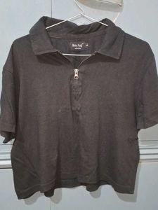 Bay Fog Black Zip Polo - Large