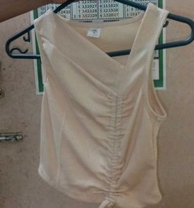 Tan Ruched Sleeveless Top
