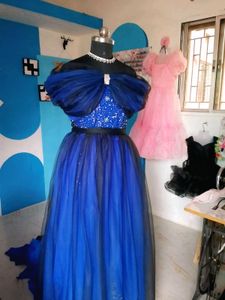 Royal Blue+Black Net Gown 👗
