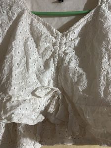 White Eyelet Tie Front Top