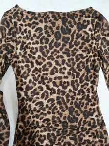 Leopard Print Boat Neck Mini Dress