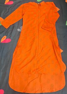 Orange Printed Kurta
