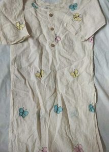 New Off White Butterfly Straight Kurti