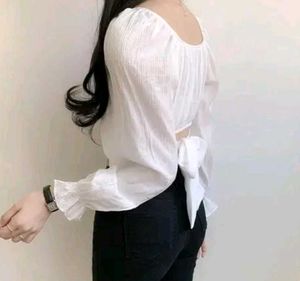 White Long Sleeve Crop Top
