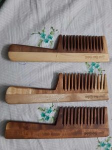 A Set Of 3 Neem Wood Comb
