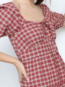 Red Plaid Tiered Mini Dress