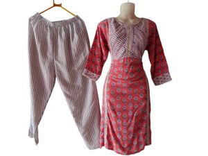 Elegant Red Printed Kurta Set