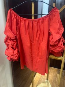 Zara Red Off-Shoulder Top