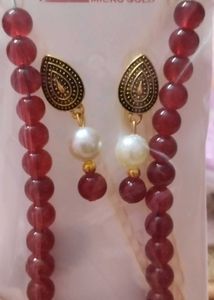 Red Beads Set With Earrings