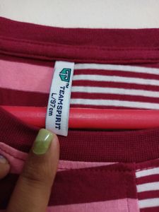 Teamsprit Tshirt Top , Striped Panelled Drop Shoul