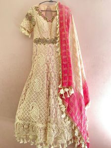 Chic boho Pink-white Anarkali Set