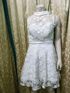 White Floral Lace Halter Dress