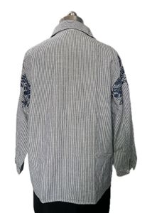 Striped Embroidered Button-Up Shirt