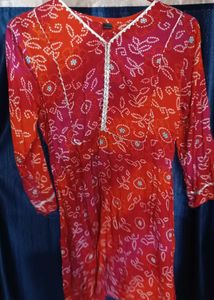 Red Bandhani Print Kurti