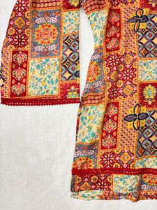 Boho Patchwork Bell Sleeve Short Kurti