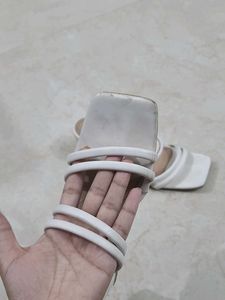 Everqupid branded White Heeled Mules
