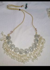 Combo Of Pearl Jewellery Set And Green Studded Se