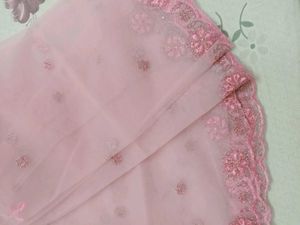 Pink Embroidered Net Dupatta