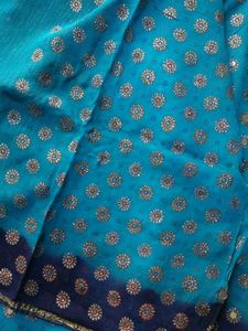 Firozi and Dark Blue khadi Georgette Saree