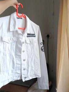 White Solid Denim Jacket