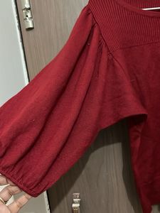 Red Knit Sweater puff sleeves best for M &amp;L