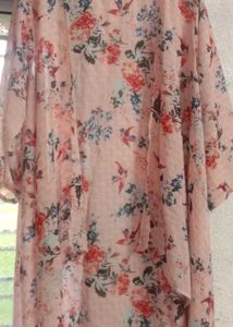 Women Peach Pink Floral Shrug