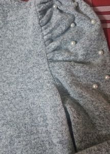 Zara Grey Long Sleeve Top with Pearls