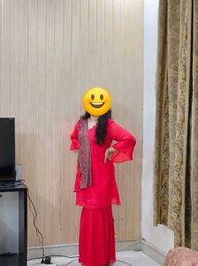 Beautiful Cherry Red Georgette Cord Set
